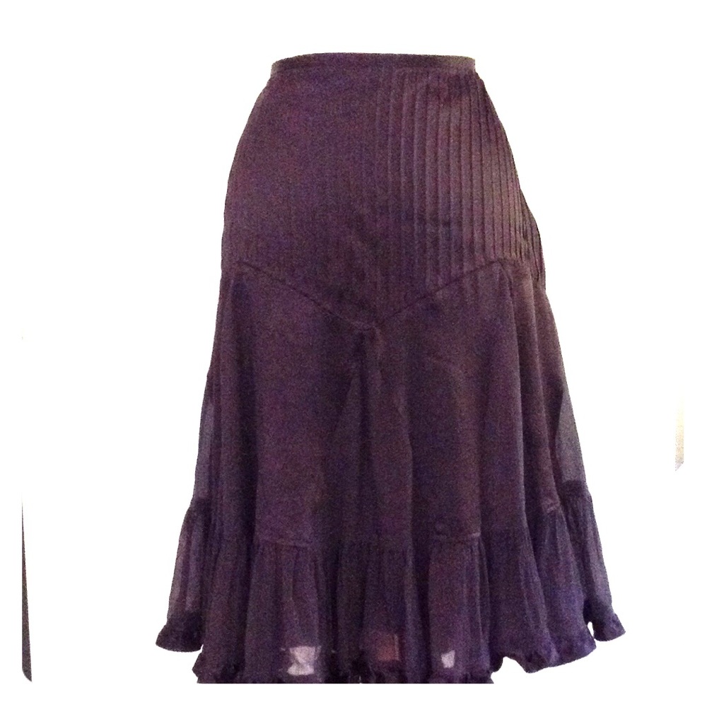 Black Silk Ruffled Hem Skirt